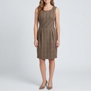 Apostrophe Plaid fitted Sheath Dress Brown Blue Size 4 Sleeveless Stretchy work